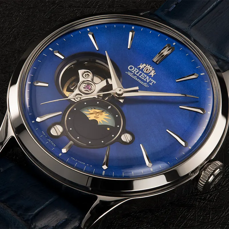 Orient Sun and Moon Open Heart Blue Dial Men's Watch | RA-AS0103A